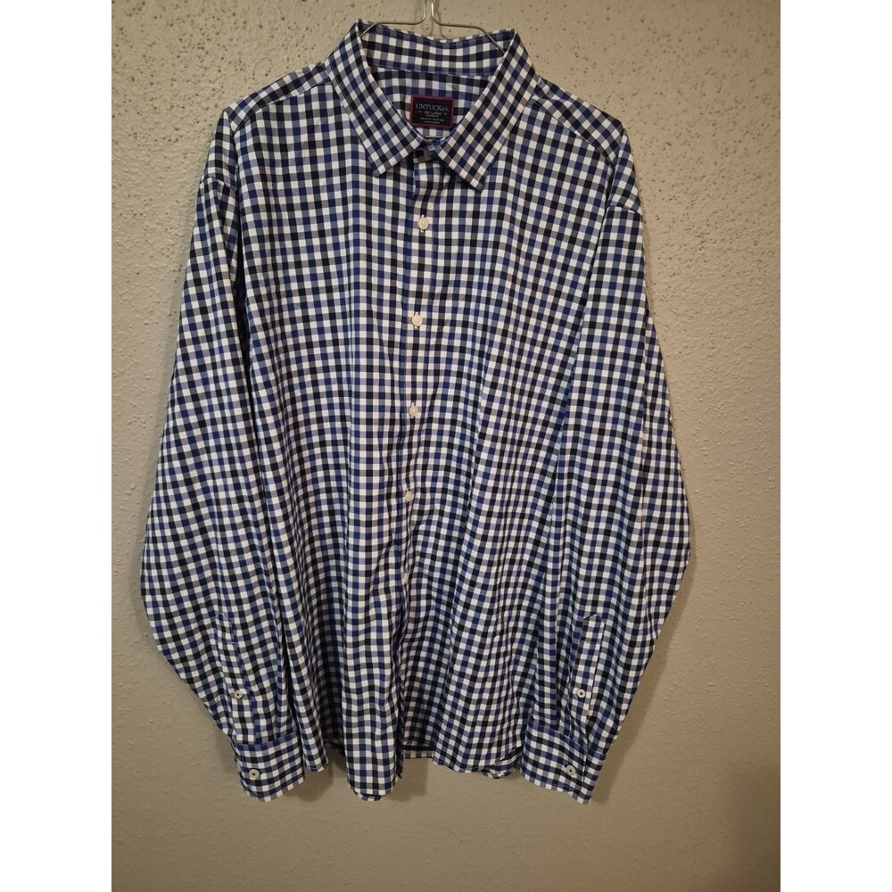 UNTUCKit Shirt Mens Size XXL Nylon Stretchy Blue Check Plaid Casual Preppy Work